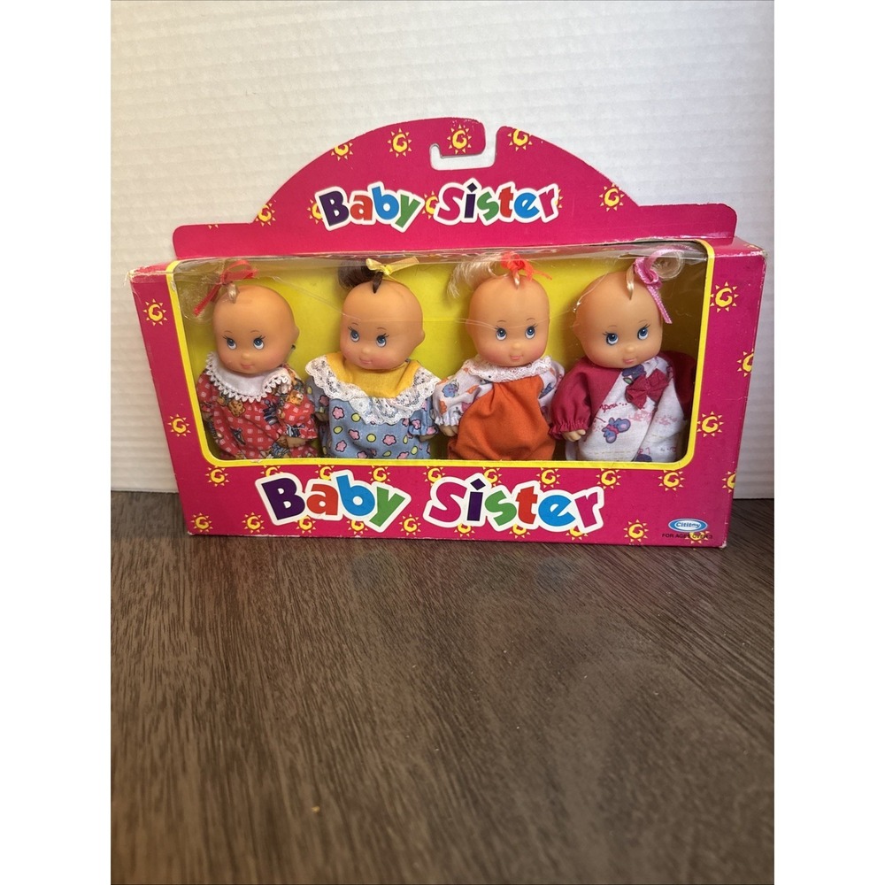 1990 Cititoy Baby Sister Dolls 4 Vinyl Dolls in Dresses Vintage Rare